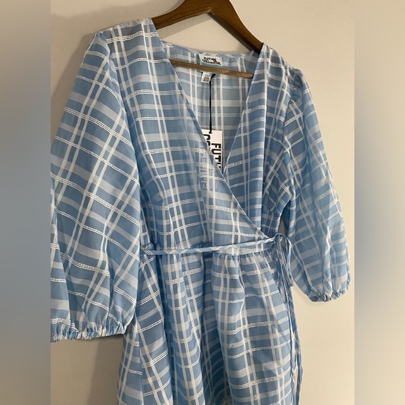Future Collective - Blue Gingham Wrap Babydoll Blouse - Picture 5 of 14